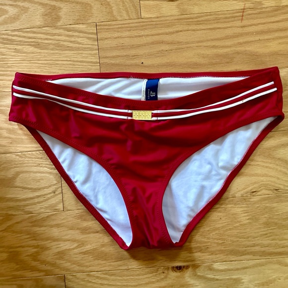 Baltex Bikini Bottoms Red w red & white striped belt Gold Emblem Size 14 - Picture 4 of 10
